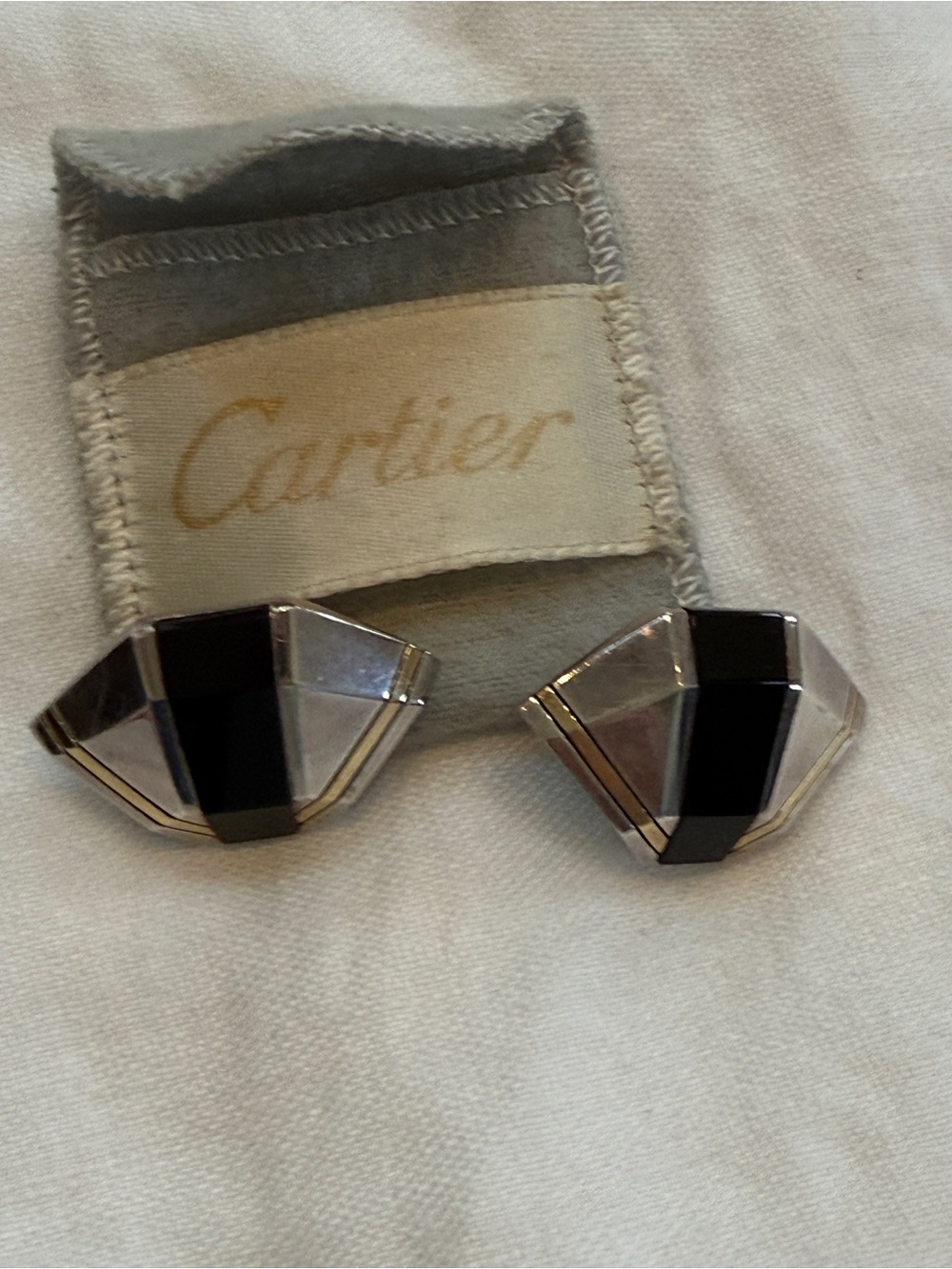 Cartier 18K gold, sterling silver & black onyx vintage pierced earrings